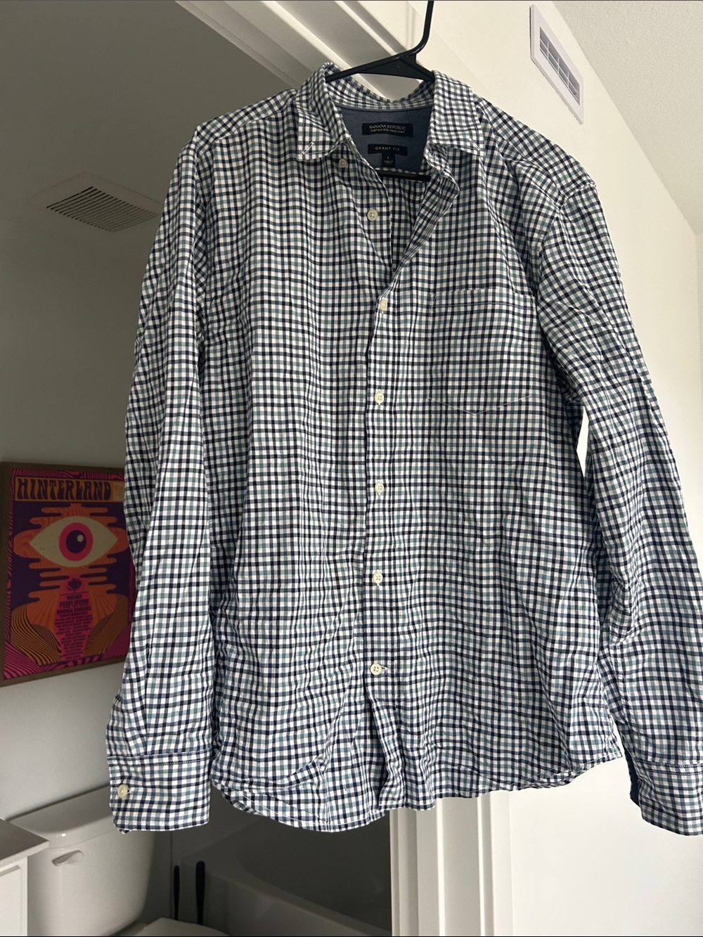 Banana Republic Blue and White Gingham Button-Down Shirt